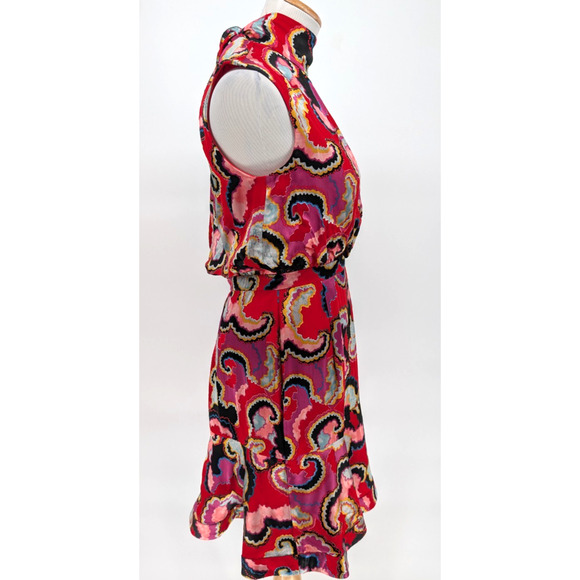 Saloni Phoebe Coral Daybreak Devore Floral Dress Size 6 Ruffle Hem Silk Blend - Picture 6 of 14